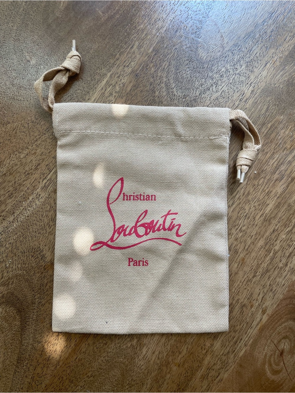 Christian Louboutin Beige Canvas Drawstring Pouch with Red Logo